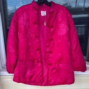VINAGE CHINESE hot pink puffer Pink Floral Women's Jacket